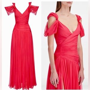 Oscar de la Renta Draped Off-the-Shoulder Silk Chiffon Gown Maxi Dress